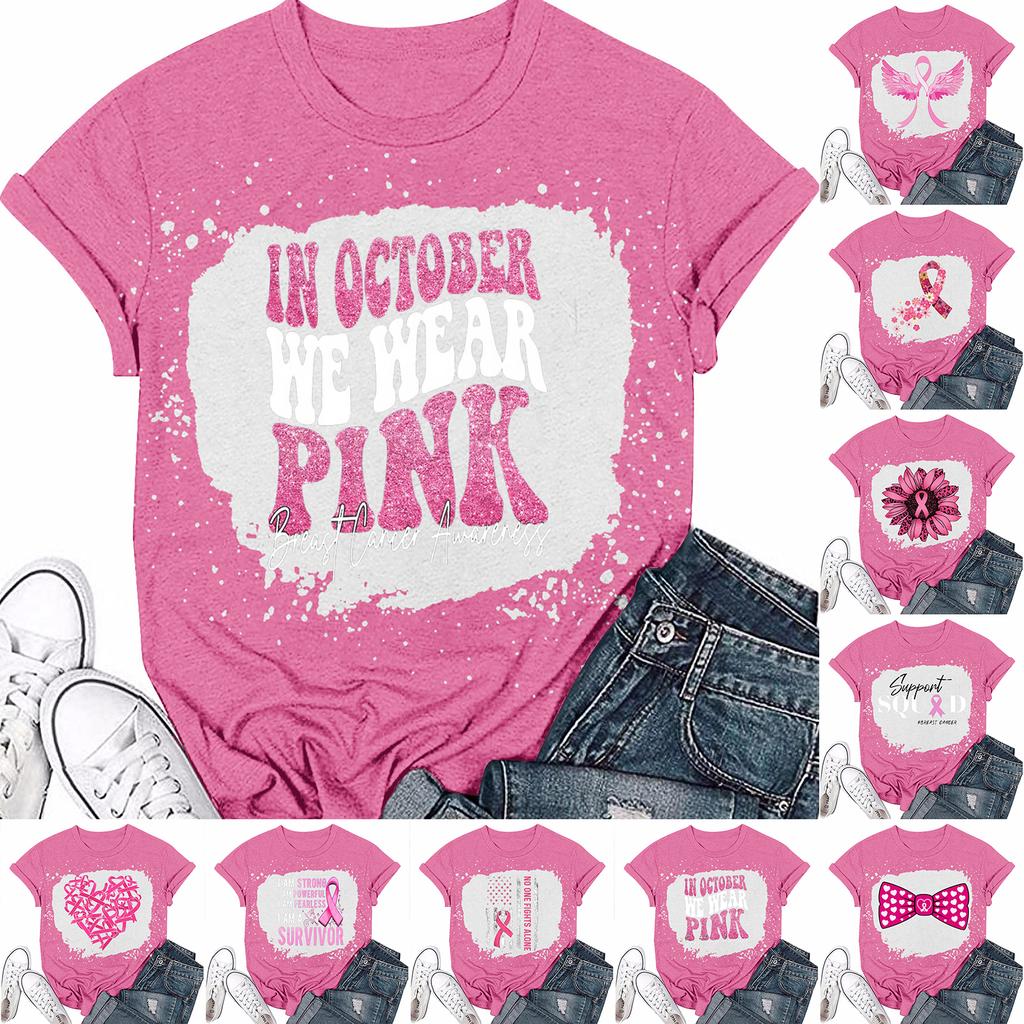 Women's Breast Ribbon Printed Casual Short Sleeve