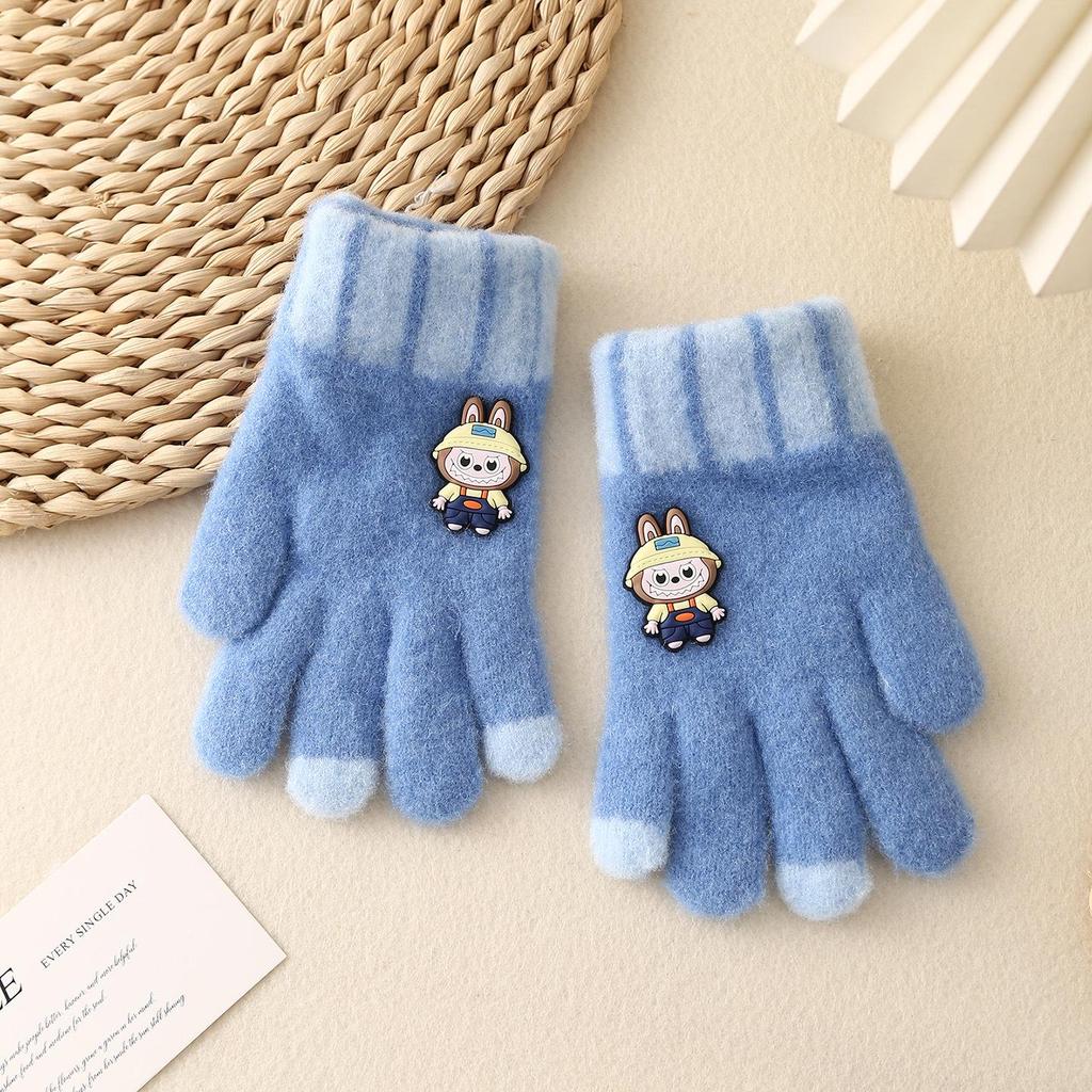 Детские зимние перчатки в корейском стиле с милым медведем - Теплые, Защищающие от холода, Пятипалые для мальчиков и девочек