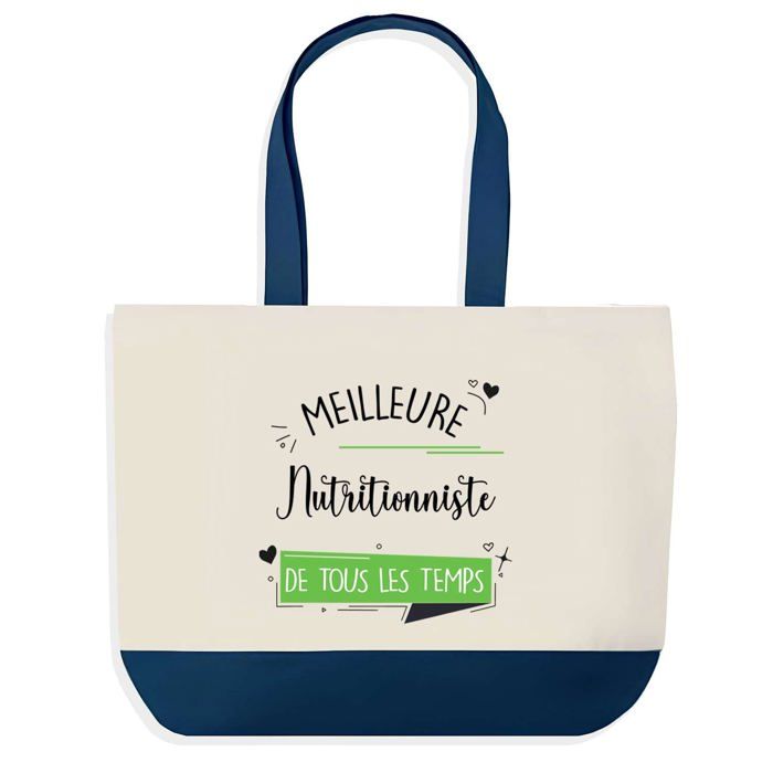 Sac cabas - PLANETEE - Sac shopping fond bleu "Meilleure Nutritionniste de tous les temps" - Bleu - Coton - 40x45 cm