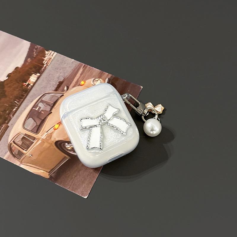 Стерео Бабочка Подходит для Airpods3/4 Защитный Чехол Прозрачный Apple Airpodpro Чехол для Bluetooth-гарнитуры Жемчужный