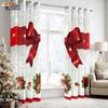 2Pcs Christmas Red Bow Print Blackout Curtains Multiple Size Living Room Bedroom Insulation Holiday Decoration Machine Washable