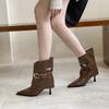 Европейская и американская мода spice girls короткие ботильоны на высоком каблуке женские темпераментные ботфорты на тонком каблуке 2025 осень и зима новые остроносые Мар