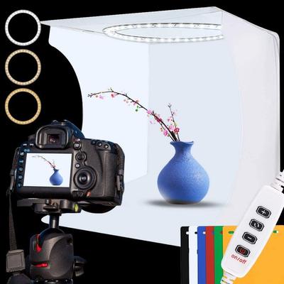 Складной фотобокс 30x30 см, простой в использовании, с 3-цветной светодиодной подсветкой (теплая/белая/холодная), регулируемой яркостью и 6 цветными фонами