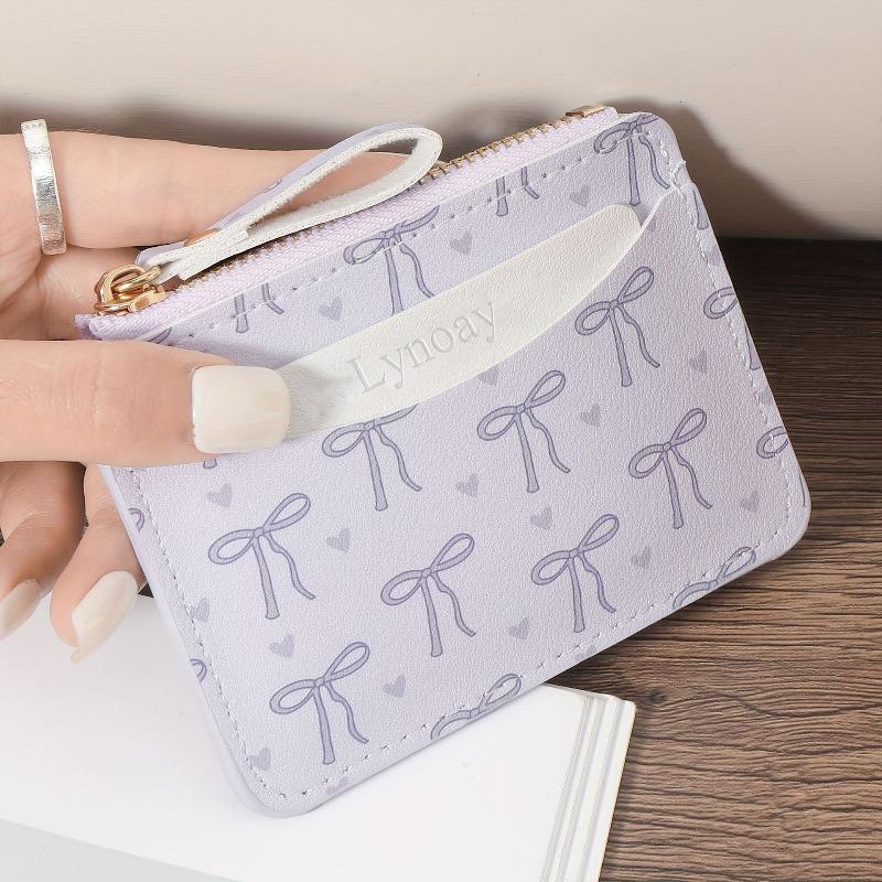 Женский ультратонкий кошелек на молнии с розовым бантом в форме сердца, держатель для карт, легкий для ежедневного использования, держатель для карт с застежкой-молнией