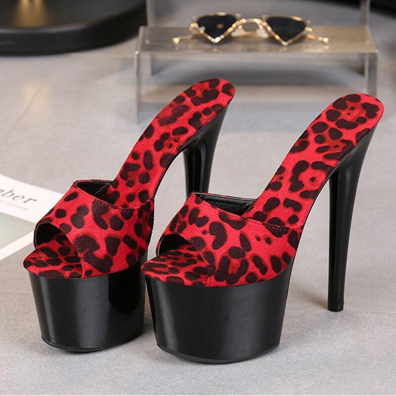 Женские туфли на высоком каблуке с рыбьим носком, пикантные черные туфли на очень высоком каблуке, шлепанцы с леопардовым принтом, сандалии серии 181, каблук 17 см, платформа 7 см, LFD