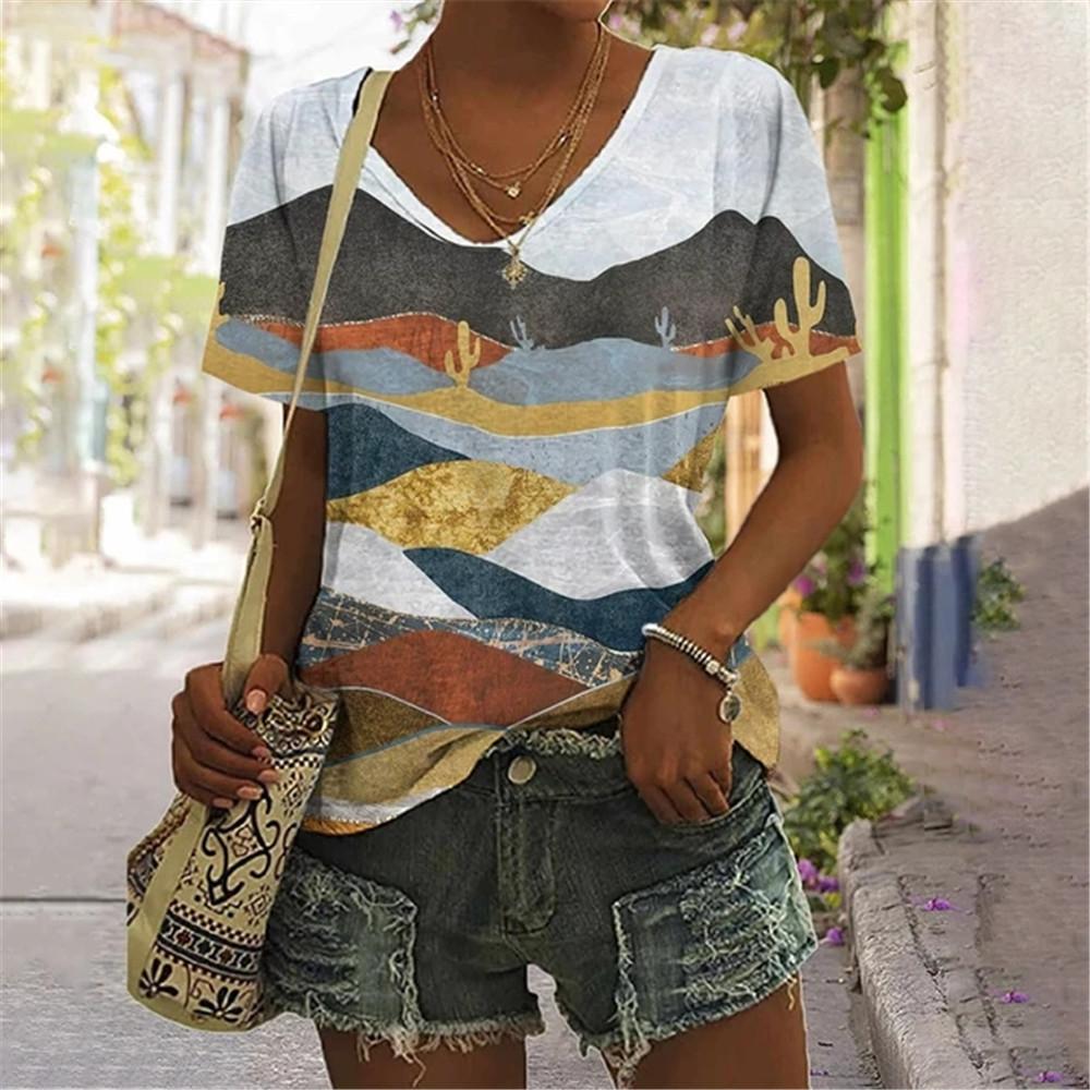 Футболка женская с градиентным пейзажем в крапинку, футболки для подростков, одежда унисекс, винтажная уличная одежда, повседневный стиль, модная уличная одежда