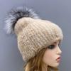 Женская зимняя пушистая шапка с помпоном из натурального меха норки, вязаная шапка-бини из лисьего меха, теплая, стильная, эластичная меховая шапка
