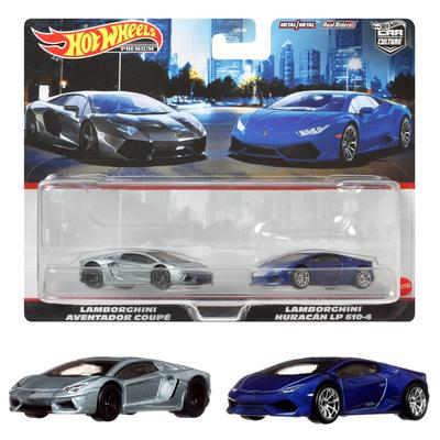 Hot Wheels Премиум 2-упаковка Lamborghini Aventador Coupe / Lamborghini Huracan LP 610-4 [Возраст 3+] HFF32 Желтый/Синий 1/64