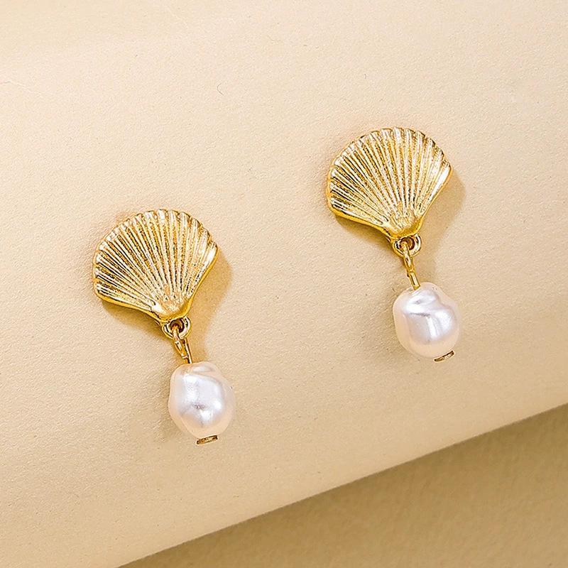 Creative Star Seashell Zircon Earrings 6 Piece Set for Women Electroplated Alloy Vacation Style Fresh and Sweet