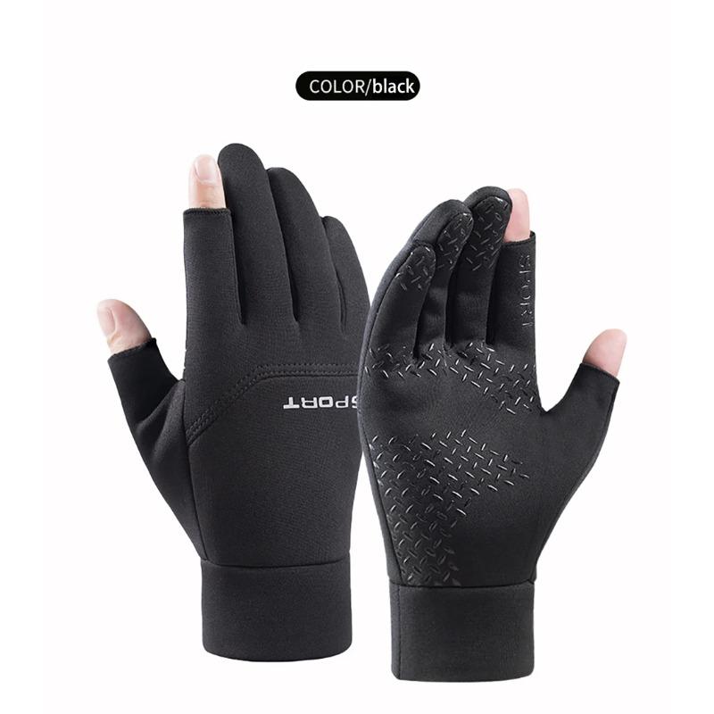 1 Pair Winter Fishing Gloves Women Men Universal Keep Warm Fishing Protection Anti-slip Gloves 2 Cut Fingers Outdoor Use Angling