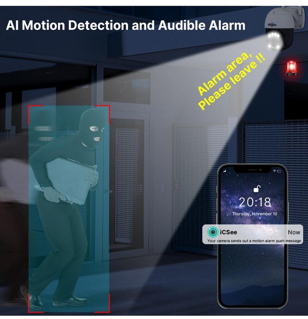 Hiseeu 4K 8MP Wireless Security Camera, Dual Lens, 8X Zoom, 2-Way Audio, Full-color Night Vision, Human Detection