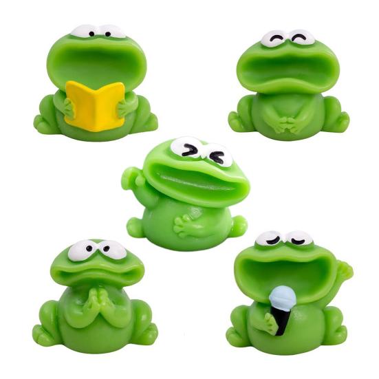 Mini Frog Figurines Cartoon Big Mouth Chorus Frog Statue for Moss Landscape Flower Pot Accessories Resin Miniature Desktop Ornament for Car Home Decor