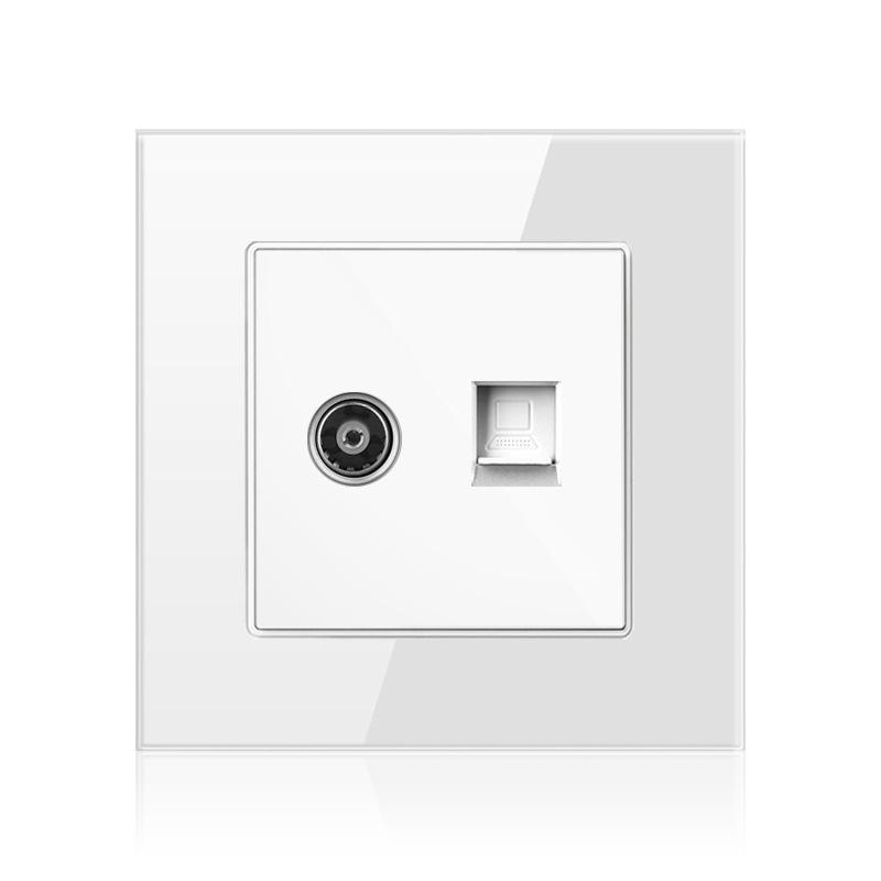 Cat6 Rj45 настенная розетка сетевая розетка с телевизором настенная двойная розетка для передачи данных телефонная панель из закаленного стекла настенная компьютерная сетевая розетка