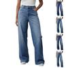 Womens High Waisted Jeans Stretchy Flared Straight Leg Loose Trendy Hem Denim Pants