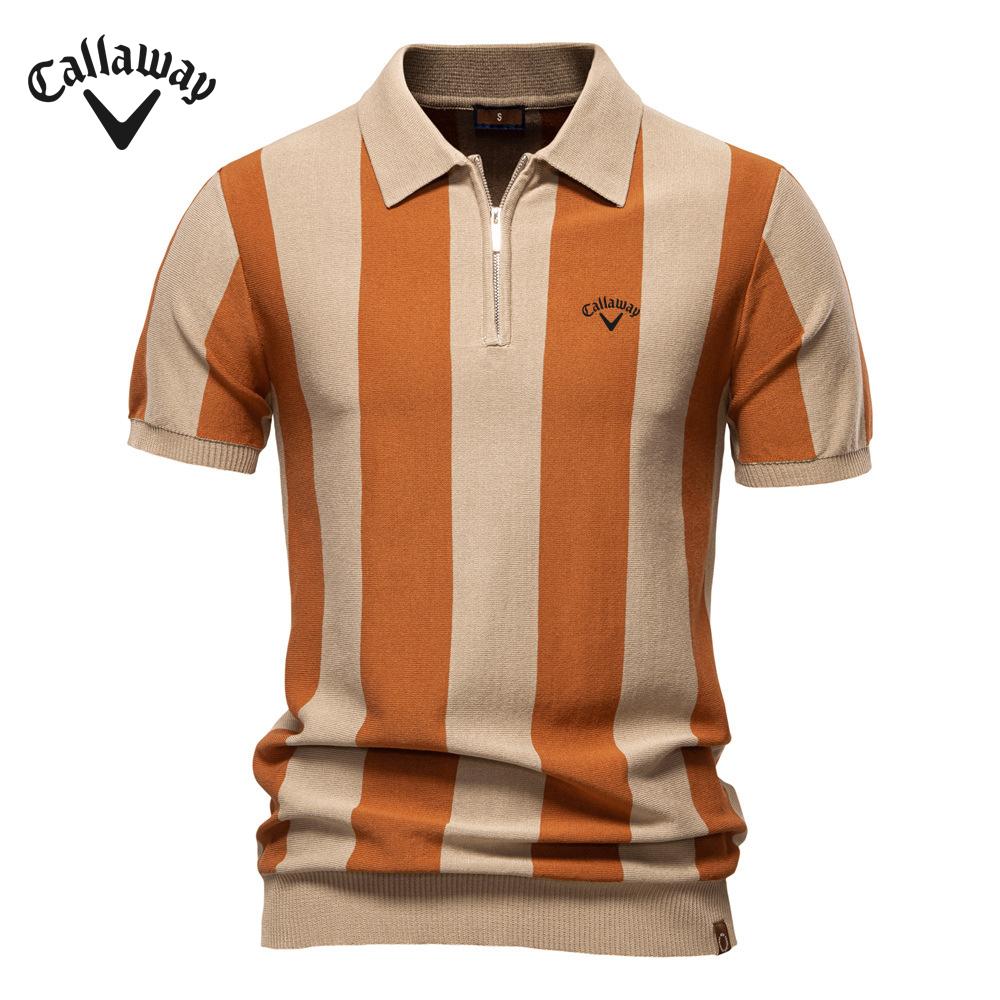 Callaway 2025 Лето Новинка Вышитый Воротник Шерстяная Рубашка Поло Мужская Полосатая Поло Мужской Топ с Короткими Рукавами
