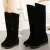 Autumn and Winter Velvet Medium and Long Boots High Heel Women's Suede Medium Boots Rhinestone Slope Heel Long Inner Height Increasing Women's Knig