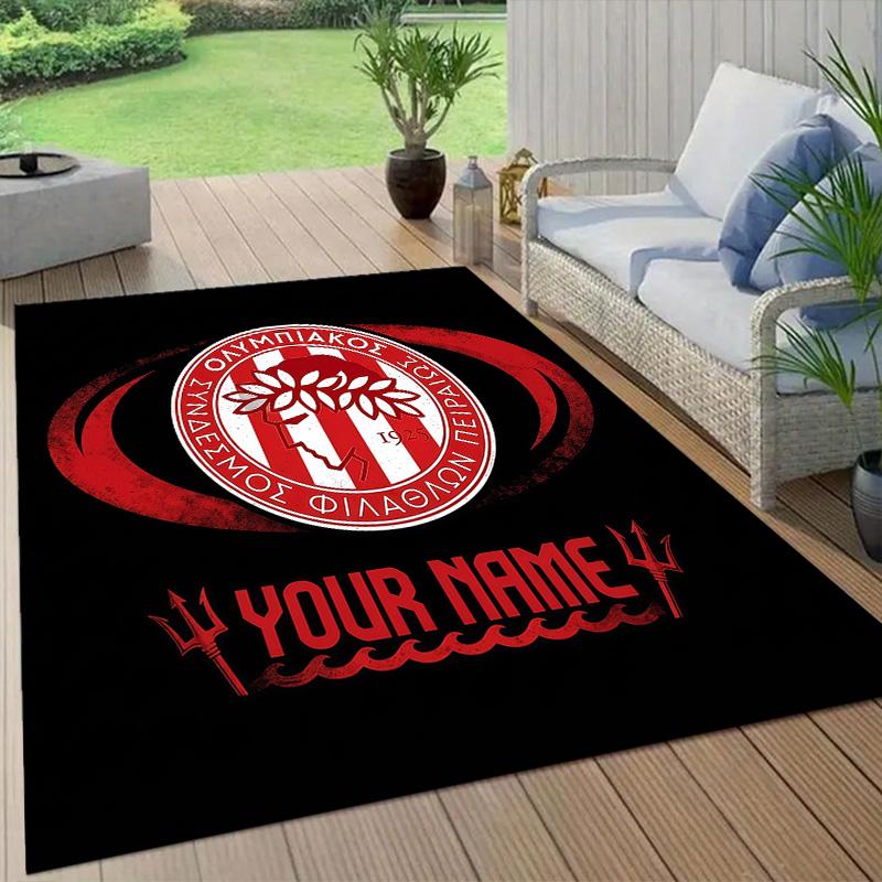 Custom Name Olympiacos Flannel Pattern Square Carpet,Area Rug,Carpet Rug for Living Room Bedroom Sofa Playroom Decor,Non-slip Floor Mat