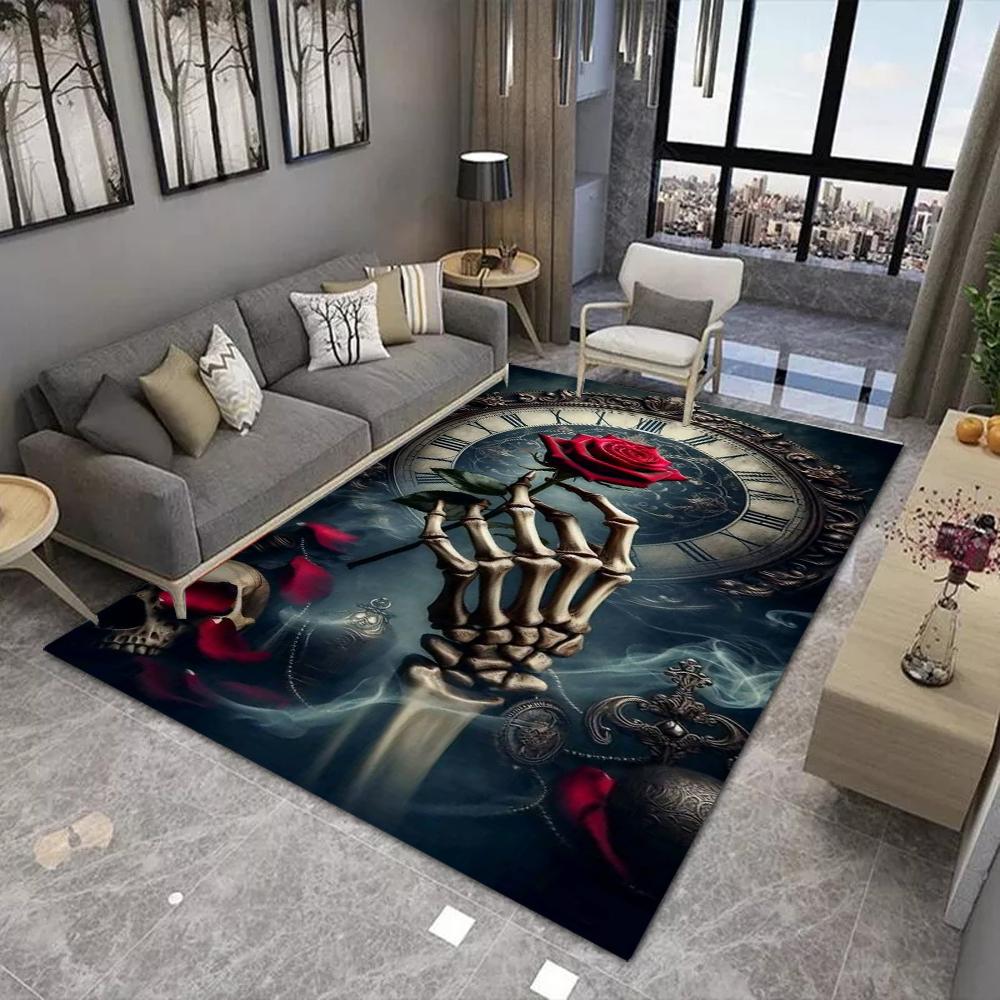 Коврик-циновка «Готический череп» - Бабочка Роза Гитара Металлическая текстура Эскиз Темное искусство Черный Красный Дерзкий Декоративный Декор для дома Ковер