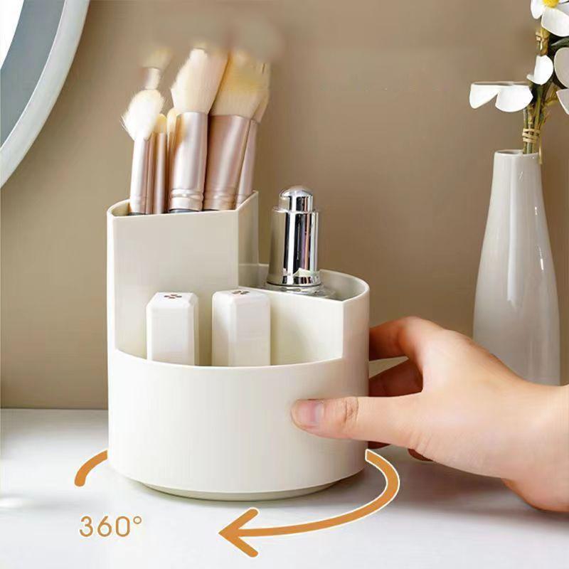 1pc Rotating Pen Holder, Office Student Desktop Pen Storage Box, Office Storage Three-hole Makeup Brush Box