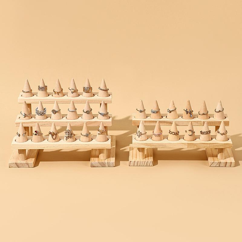 Деревянный конусный держатель для колец, подставка для ювелирных изделий, подставка для хранения колец, поднос для витрин, деревянная основа, декор магазина