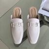 Luxury Designer Buckle Women Mules Slippers Flat Casual Loafers Closed Toe Moccasins Fashion Cozy Pu Leather Slides Shoes Spring