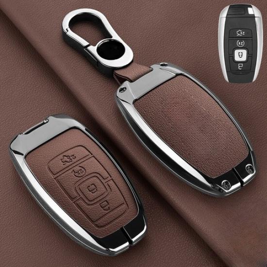 Alloy Leather Car Key Case Cover For Lincoln MKC MKZ MKX Navigator Continental