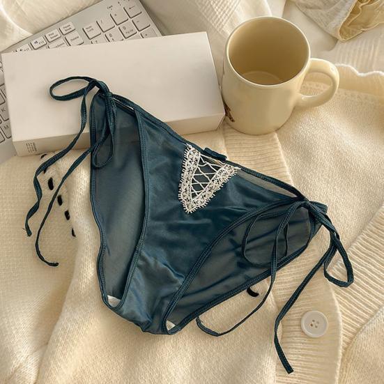 Women's Sexy Strap Satin Panties Low Rise See Through Invisible Thongs Hollow Out Thin Mesh Sheer Briefs