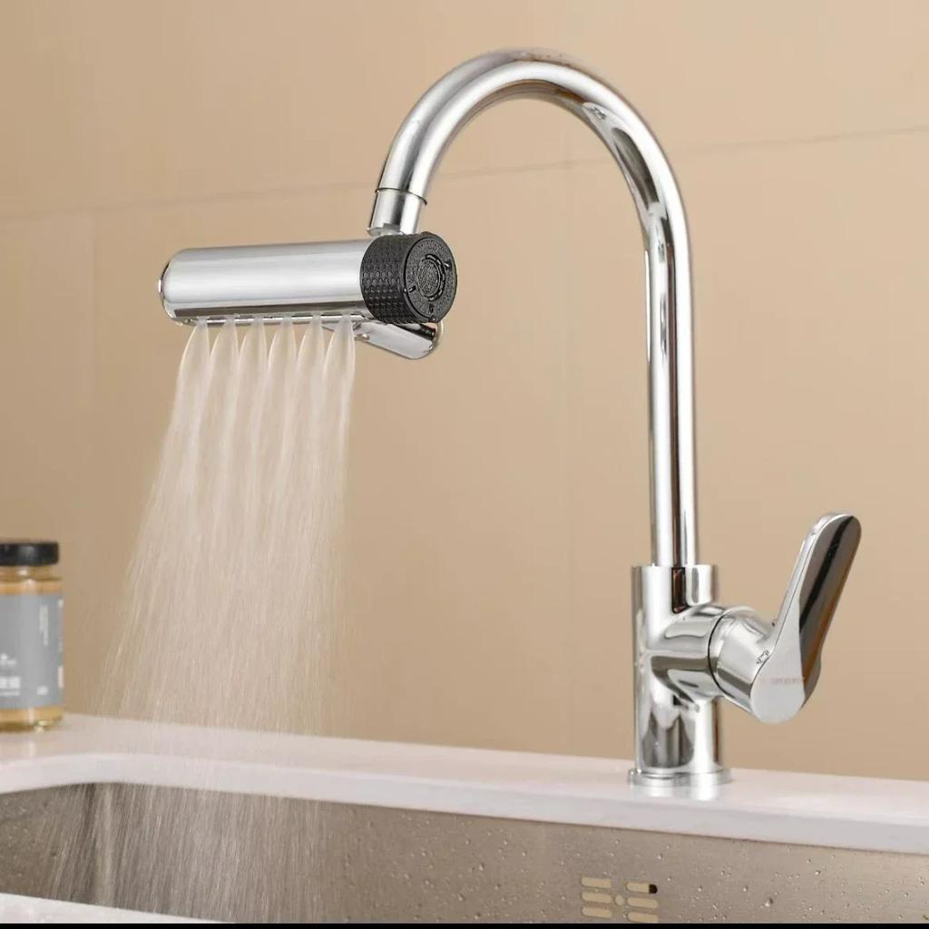 Kitchen Faucet Waterfall Multifunctional Water Tap Outlet Splash Proof Universal 360°Rotating Bubbler 6 Modes Nozzle Extension