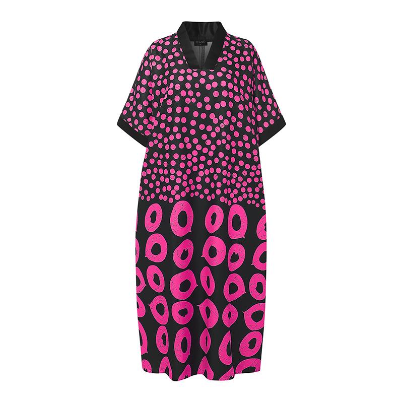 Oversized Women V Neck Half Batwing Sleeve Polka Dots Print Casual Loose Maxi Dress