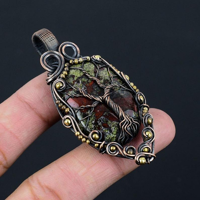 Tree Of Life Dragon Blood Jasper Pendant Copper Wire Wrapped Pendant Dragon Blood Jasper Gemstone Pendant Copper Jewelry Gift For Her Mother