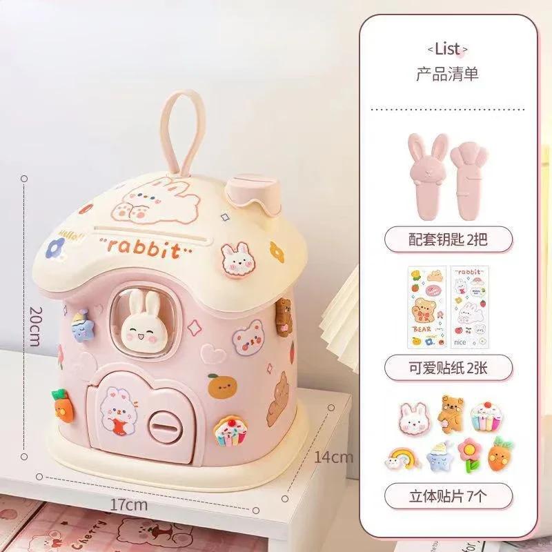 Creative DIY Piggy Bank Cartoon Cute Square Money Boxes Piggy Bank With Lock And Key Children Christmas New Year Gifts For Girls