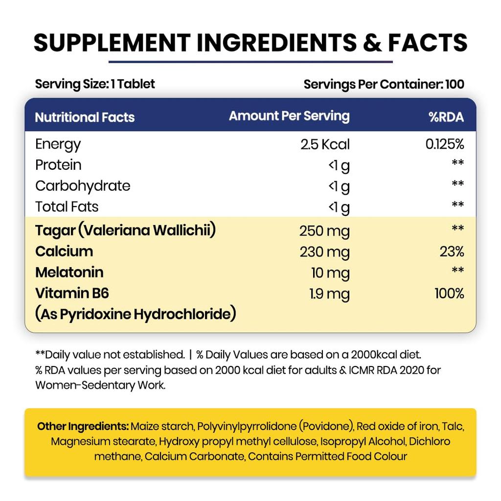 Vlado’s Himalayan Organics Melatonin 10Mg + Tagar 250Mg Supplement With Vitamin B6 & Calcium 60 Tablets Restful Sleep