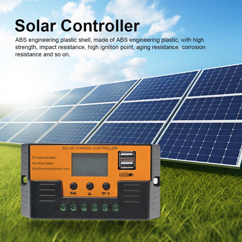 Solar Charge Controller 30A 20A 10A Solar Regulator with LCD Display Dual USB 5V Auto Identify Battery Type for Solar Panel RV