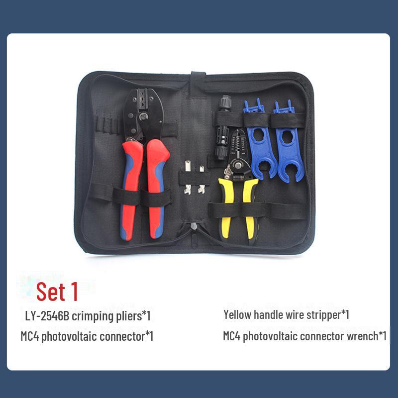 Комплект инструментов для установки фотоэлектрических систем Solar MC4: Клещи для обжима электрика, клеммы для подключения, набор гаечных ключей