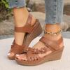 Large Size Slope Heel Sandals Women Hollow Out Flowers Thick Bottom One Sandals Women's