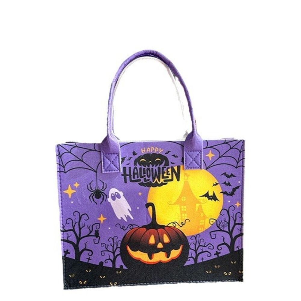 Fabric Trick or Treat Bag Candy Bag Pumpkin Storage Bag Foldable Halloween Felt Handbag Female