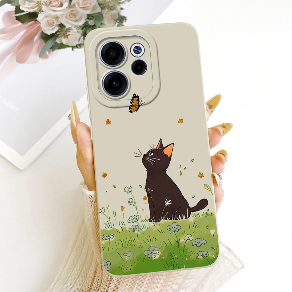 For OPPO Reno15 F 15FS 5G CPH2801 Cute Cat Flower Cartoon Phone Case For Oppo Reno15F 15 FS 15F 5G Soft Silicone Covers Bumpers