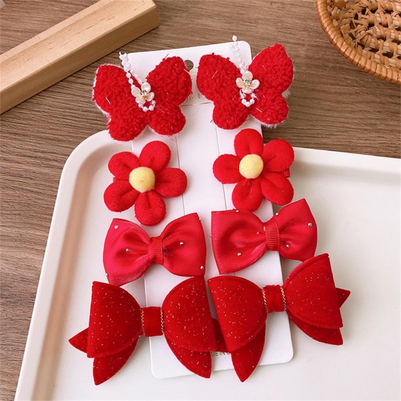 Детские новогодние заколки для волос в китайском стиле, милые плюшевые банты, кисточки, украшения, заколки, шпильки, аксессуары для волос в стиле ханьфу для девочек