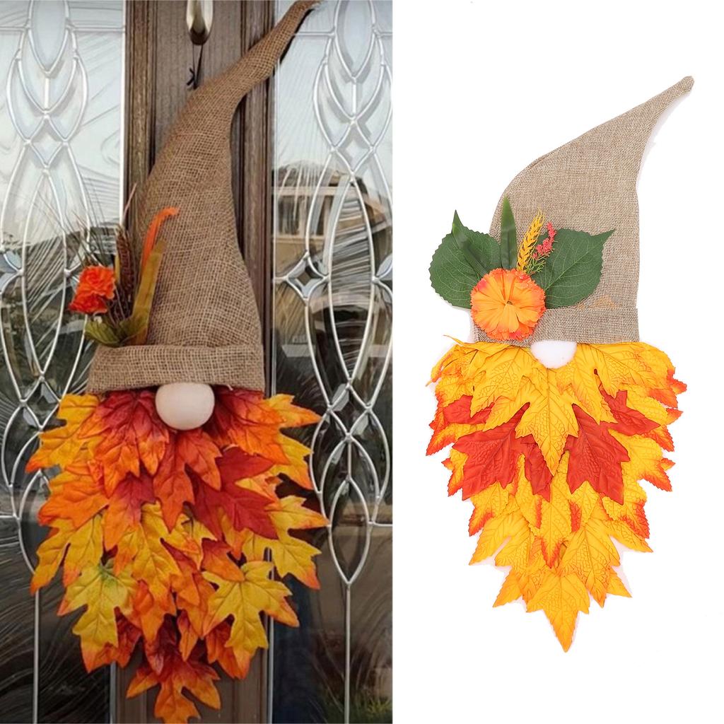 Осенний венок с гномом, искусственный декор из кленовых листьев, подвесная гирлянда с гномом для двери, дома, крыльца, сада