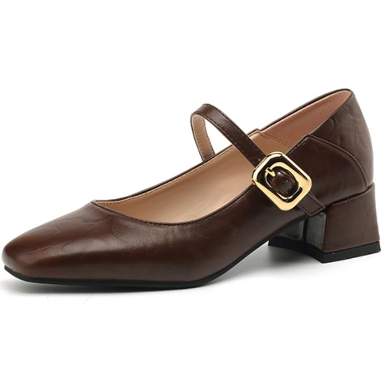 Коричневый Телесный Черный Низкий Каблук Женские Туфли-Лодочки Мэри Джейн Модные Ремешки Офисная Вечеринка Свадебная Обувь Женская Осенняя Удобная