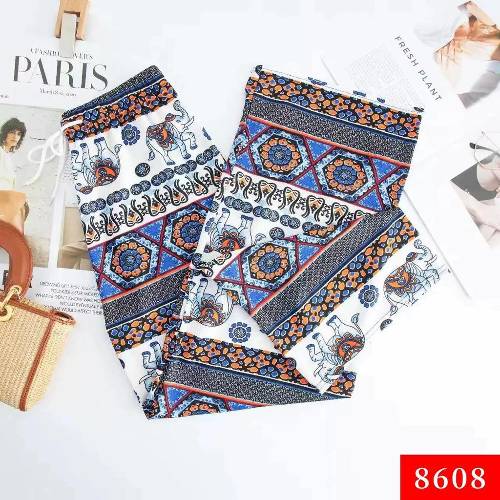 Тайские брюки с высокой посадкой и широкими штанинами с принтом слонов: Весенне-летние драпирующиеся брюки свободного кроя прямого покроя длиной до пола в повседневном стиле.