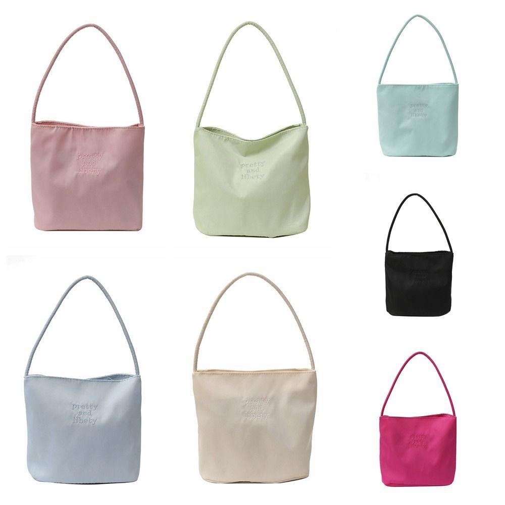 Tote Bag Embroidery Shoulder Bag Korean Style Nylon Bucket Bag Fashion Letter Underarm Bag Travel