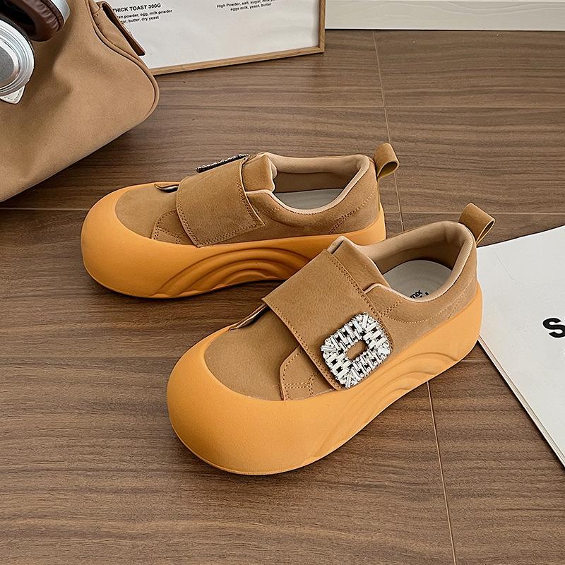 Матовые кожаные туфли на платформе, женские осенние, новая мода, круглый носок, повседневные туфли-липучки, женские туфли-маффины