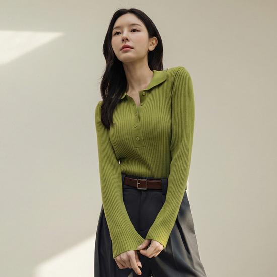 Button-Point Collar Ribbed Knit F6S211KN