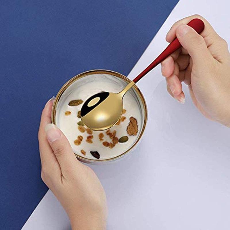 Набор из 5 современных суповых ложек из нержавеющей стали в корейском стиле, с толстой ручкой, для каши, десерта, молока, чая, кофе - Прочные металлические столовые ложки для дома