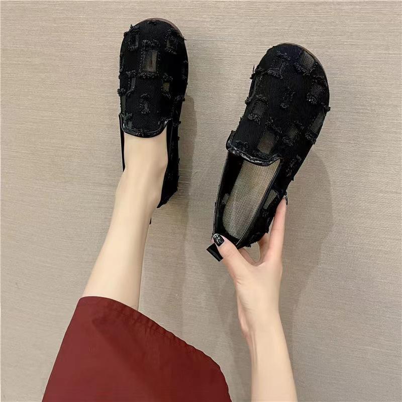Холщовые туфли Женские Летние Осенние Новые Сетчатые туфли Женские Тапки для пола Дышащие Туфли-бобы Одинарные туфли