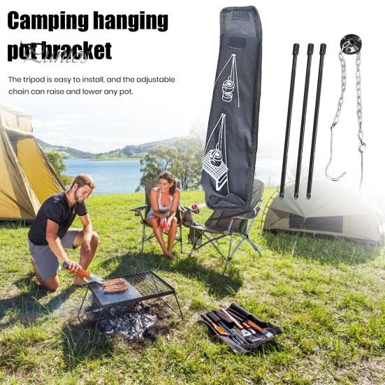 Кемпинговый штатив, набор подставок для приготовления пищи с регулируемой подвесной цепью, сверхмощный кронштейн для горшка из алюминиевого сплава с портативной сумкой для хранения, устойчивая к ржавчине подставка для