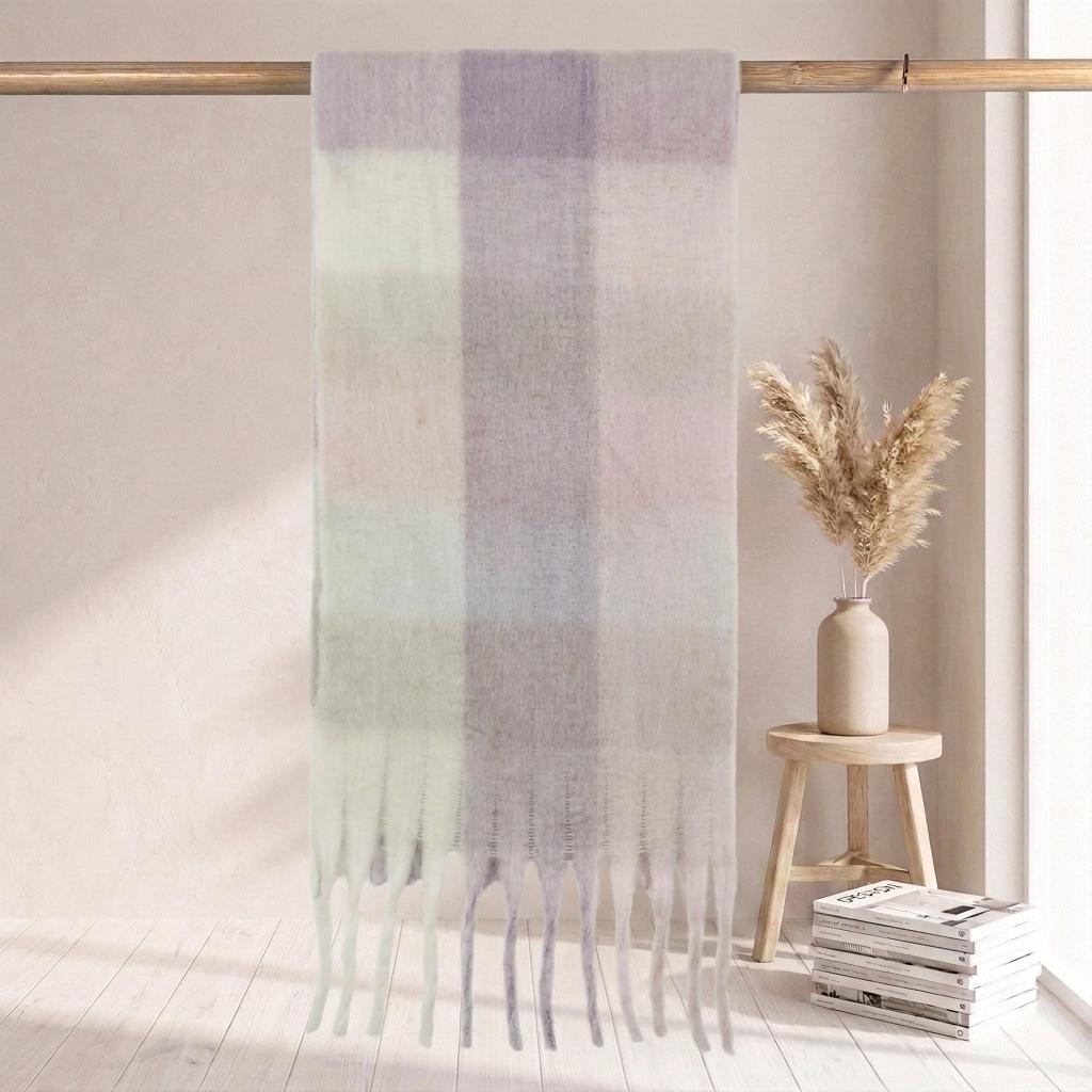 | Imitation mohair plaid scarf | Autumn and winter warm AC grid | Support LOGO customization