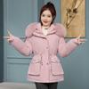 Women Autumn Winter Solid Color Long Sleeve Drawstring Fur Collar Pockect Warm Coat Jacket
