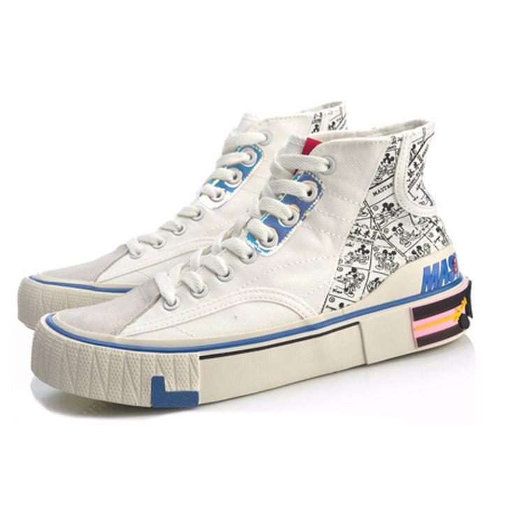 Li Ning We I Canvas Hi Cartoon Нескользящие износостойкие высокие кроссовки для скейтбординга Женские кроссовки для скейтбординга Белые серые AGCQ202-2